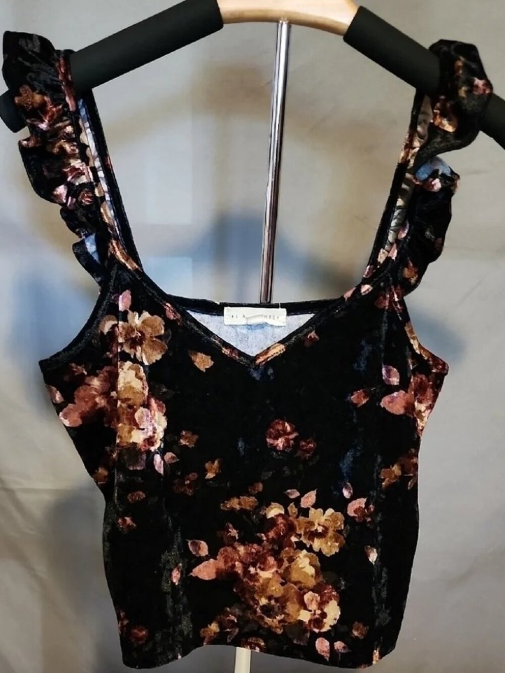 La Hearts Black and Gold Ruffled Bustier Tank